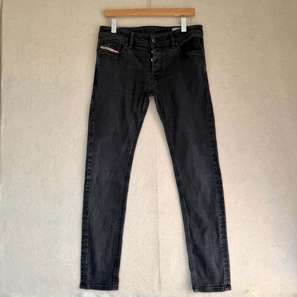 Diesel Jeans Mens 32x30 Sleenker Skinny Black Stretch Button Fly